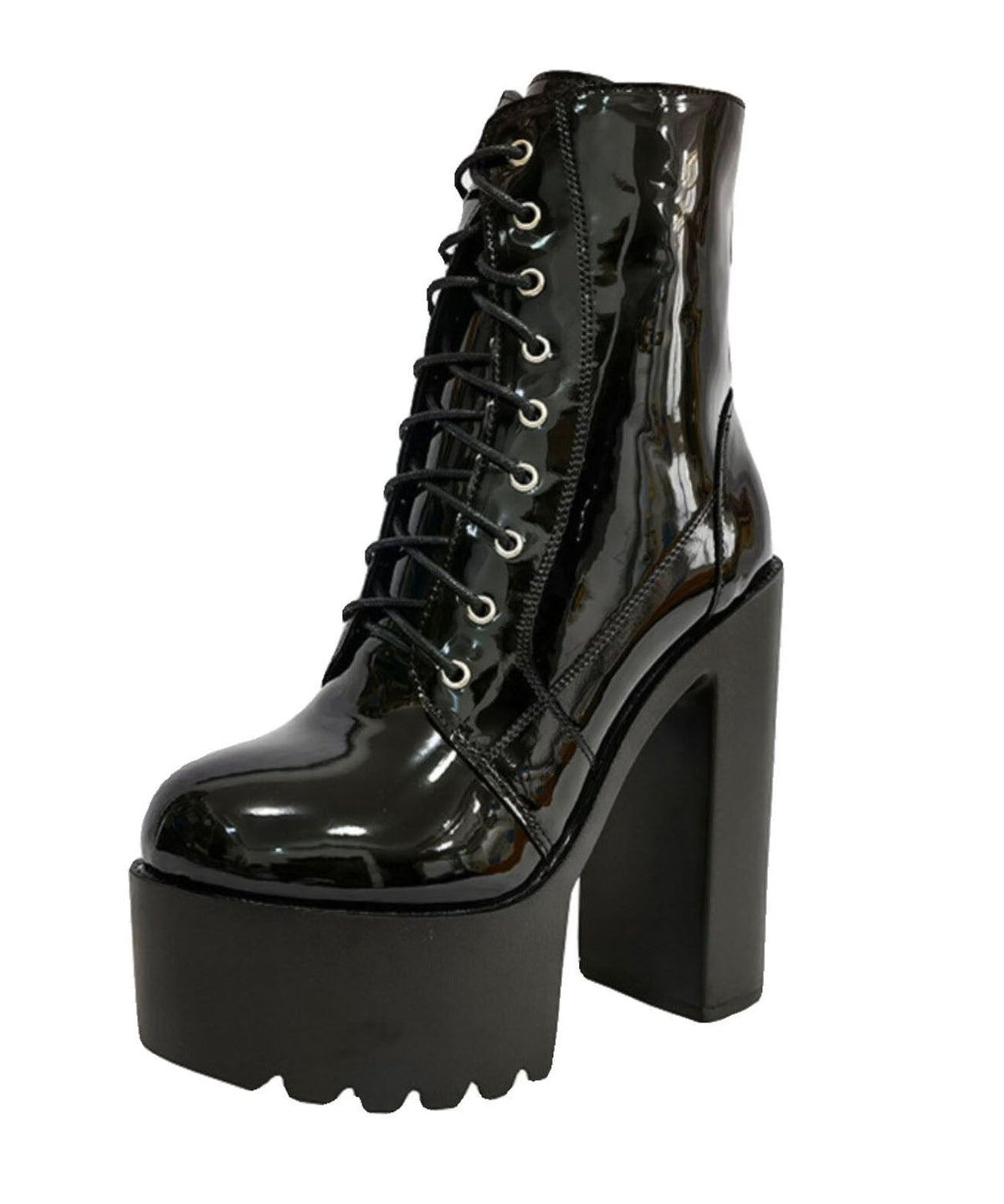 Black Boots Chunky Faux Leather Vintage Cross Strap Boots