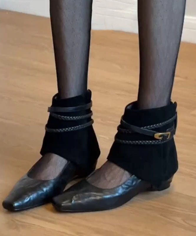 Black Boots Faux Leather Handmade Hollow Out Boots