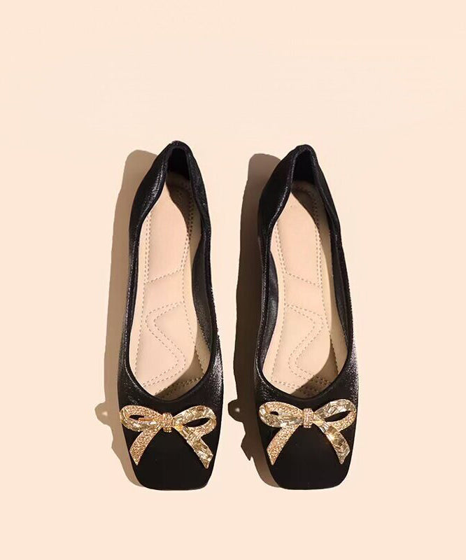 Black Bow Women Satin Fashion Splicing Flat Feet Shoes