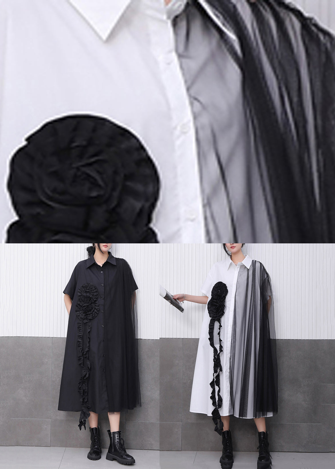 Black Button Long Dress Peter Pan Collar Summer