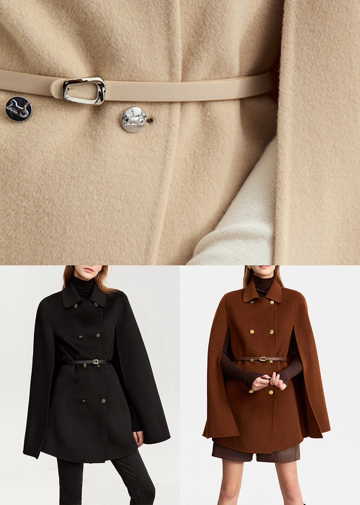 Black Button Patchwork Wool Solid Coat Fall