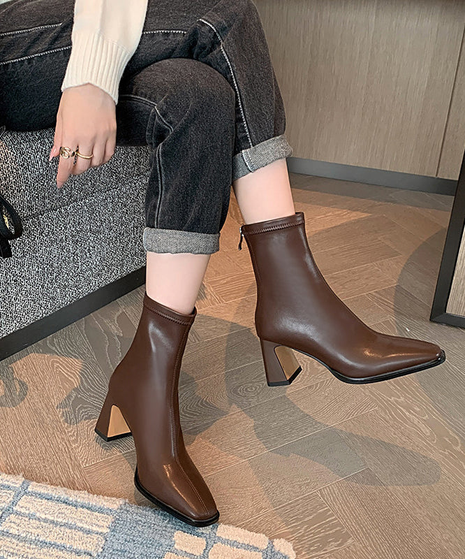 Black Chunky Faux Leather Women Splicing Boots Square Toe