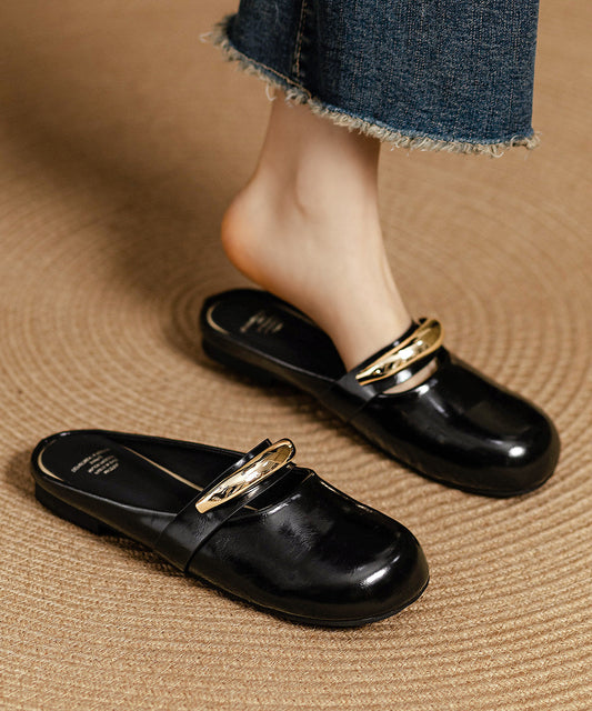 Black Cowhide Leather Chic Splicing Sequined Slide Sandals