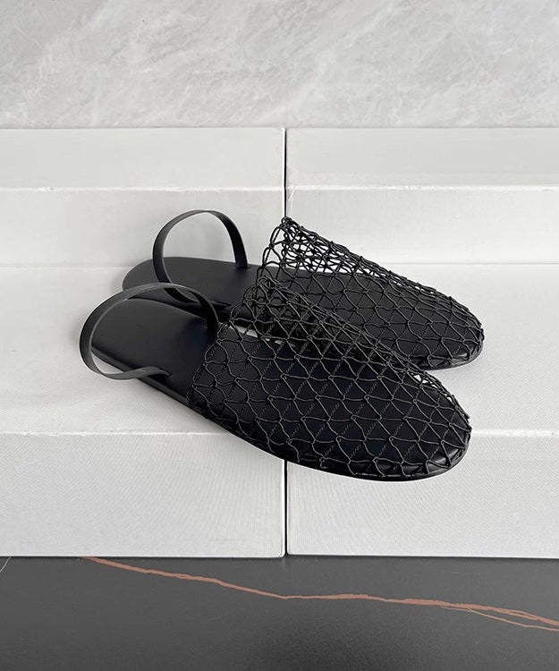 Black Cowhide Leather Comfortable Splicing Water Sandals Hollow Out