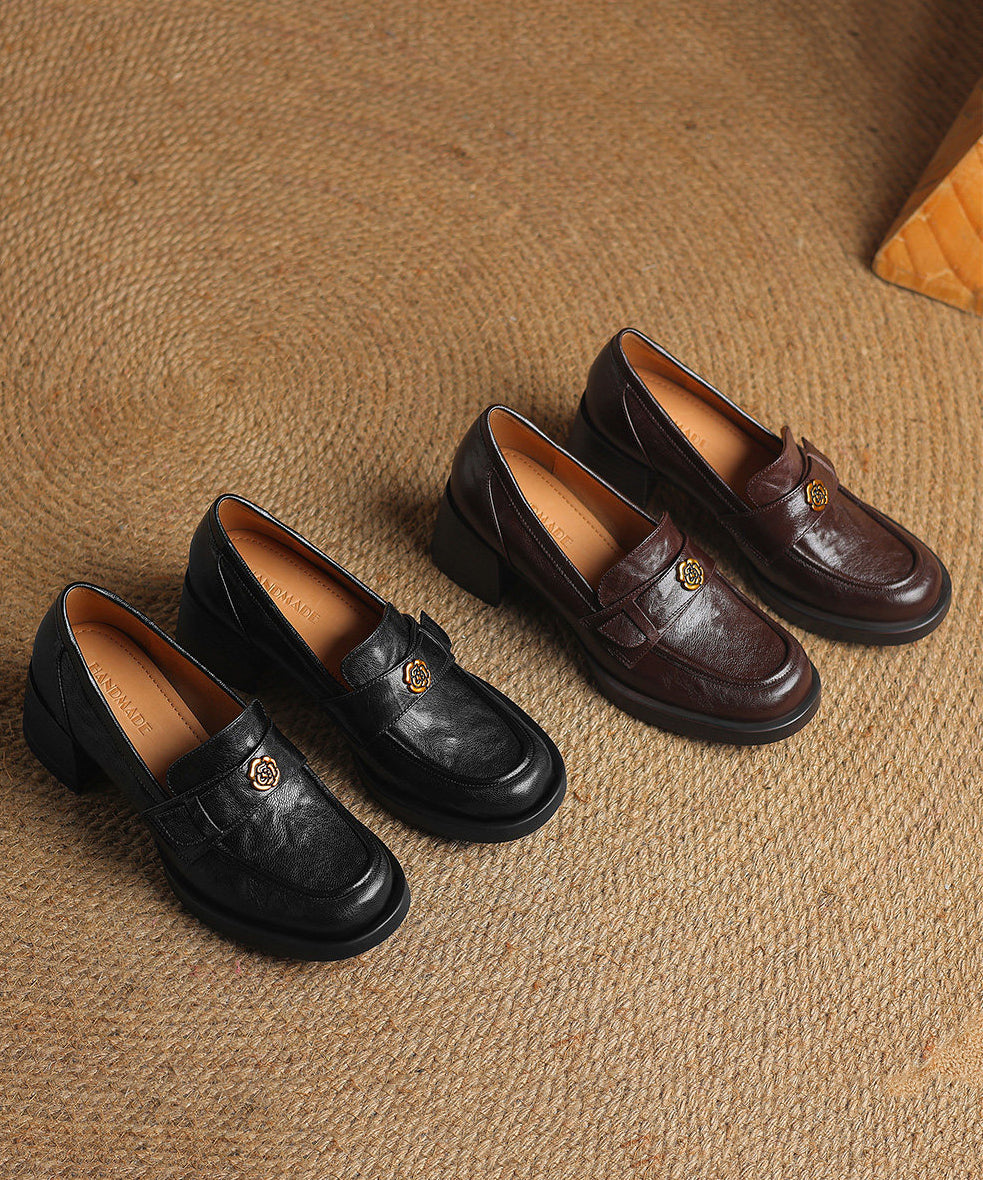Black Faux Leather Splicing Chunky Loafers For Women