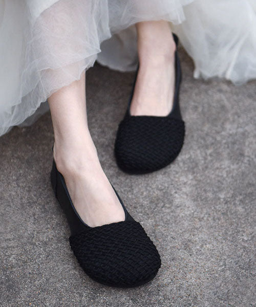 Black Flat Shoes Cowhide Leather Women Flats