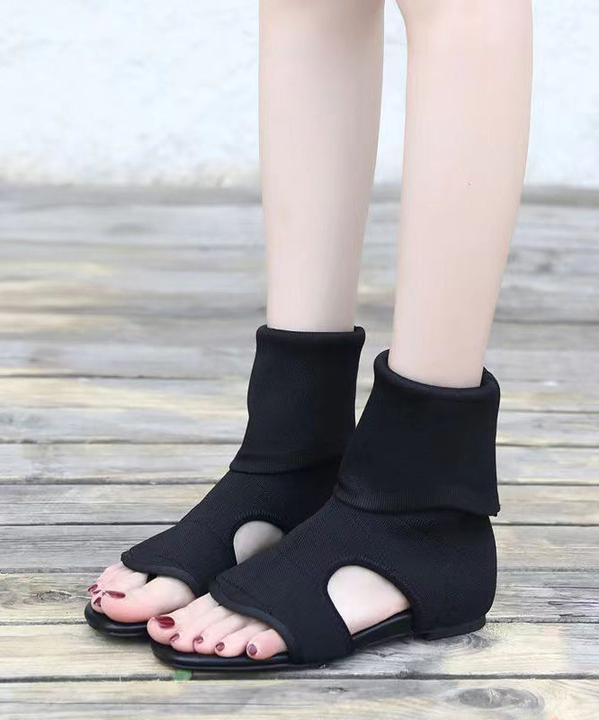 Black Hollow Out Peep Toe Boho Splicing Boots