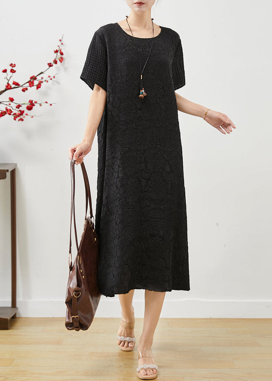 Black Jacquard Cotton Long Dress Oversized Summer