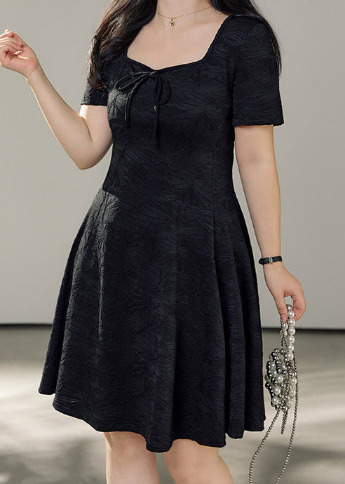 Black Jacquard Cotton Mid Dress Exra Large Hem Summer
