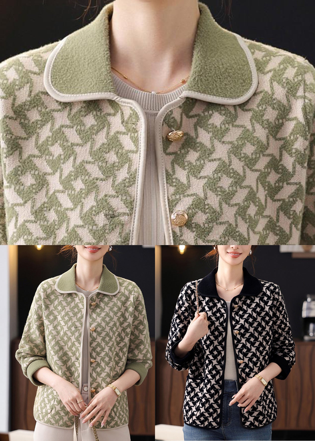 Black Knit Cardigans Peter Pan Collar Fall