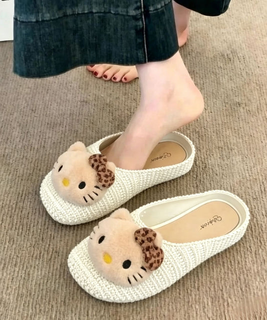 Black Knit Fabric Boutique Decorated Splicing Slide Sandals