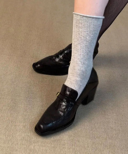 Black Loafers Chunky Faux Leather Comfortable Loafer Shoes