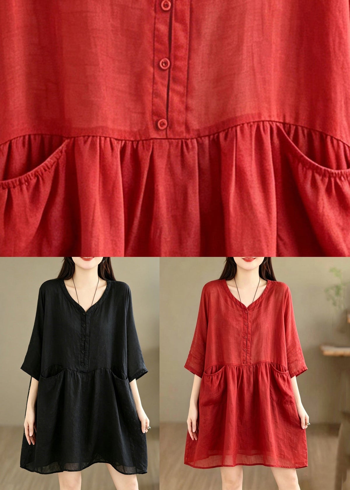 Black Patchwork Solid Mid Dress Half Sleeve