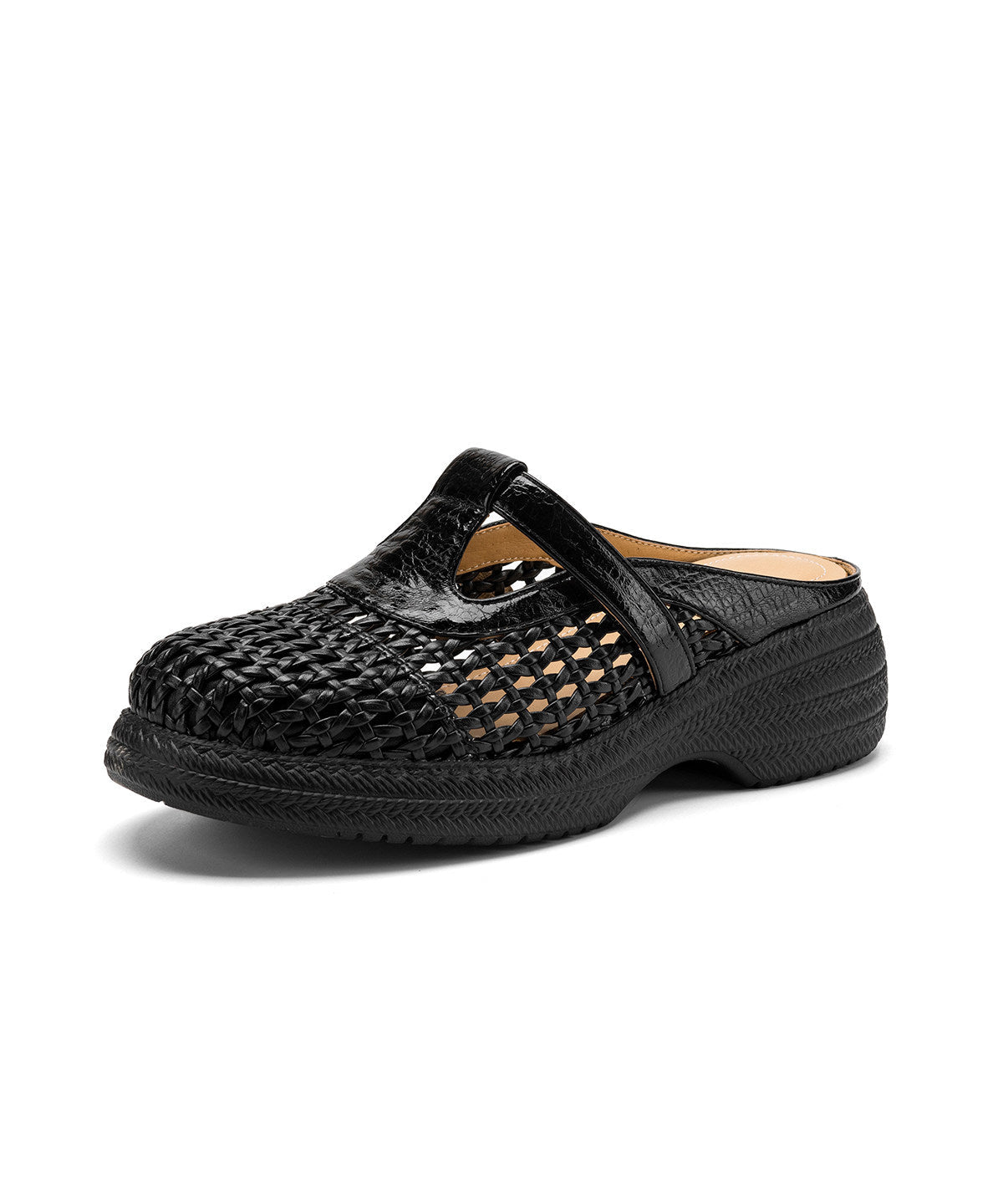 Black Platform Sheepskin Elegant Splicing Slide Sandals Hollow Out