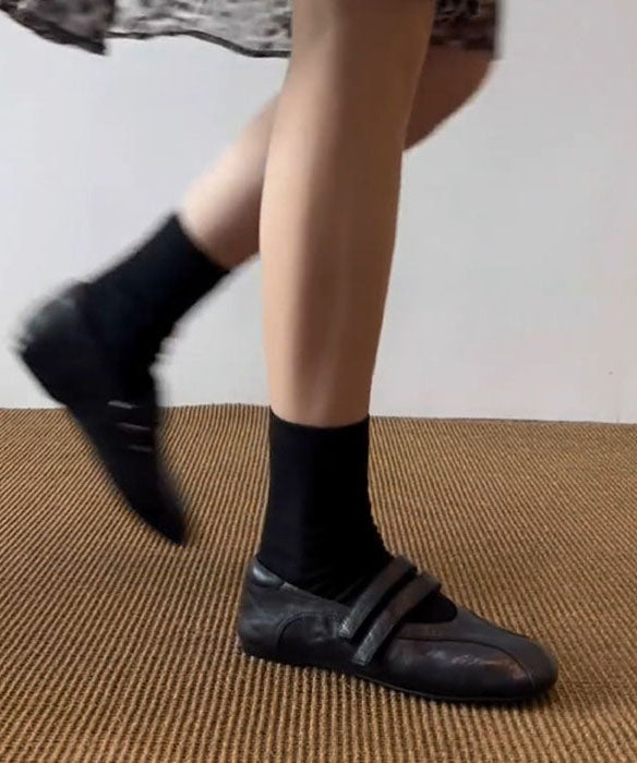 Black Sheepskin Beautiful Splicing Flat Shoes For Women