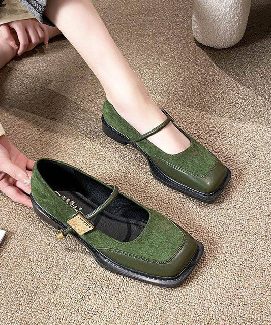 Black Suede Buckle Strap Splicing Flats Shoes