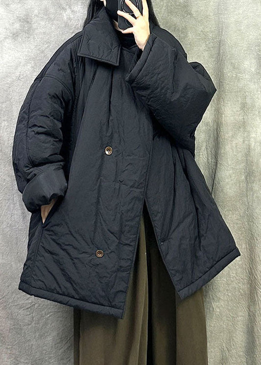 Black Warm Fine Cotton Filled Parka Jacket Oversized Winter