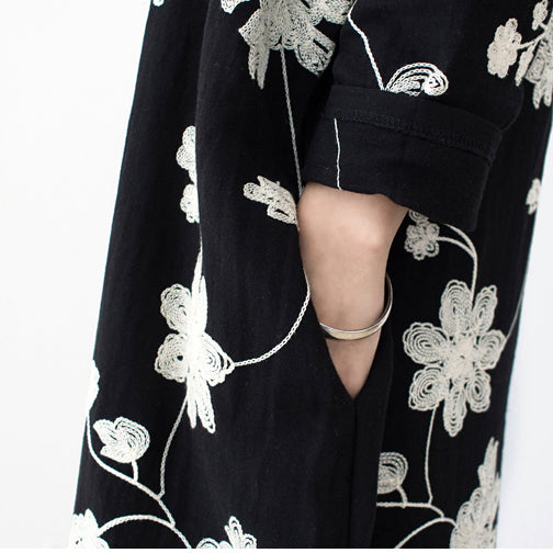 Black embroidered cotton dresses 2025 fall caftans long cotton maxi dresses