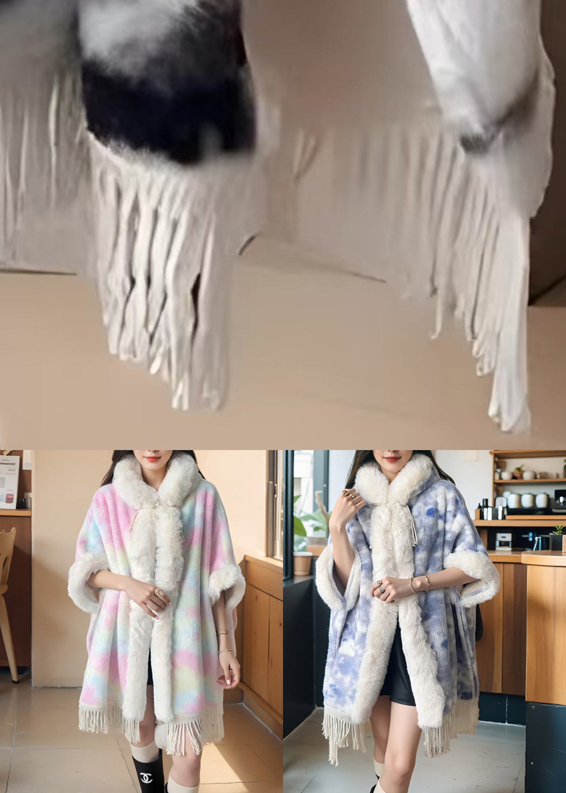 Blue Button Patchwork Warm Fleece Coats Hooded Batwing Sleeve