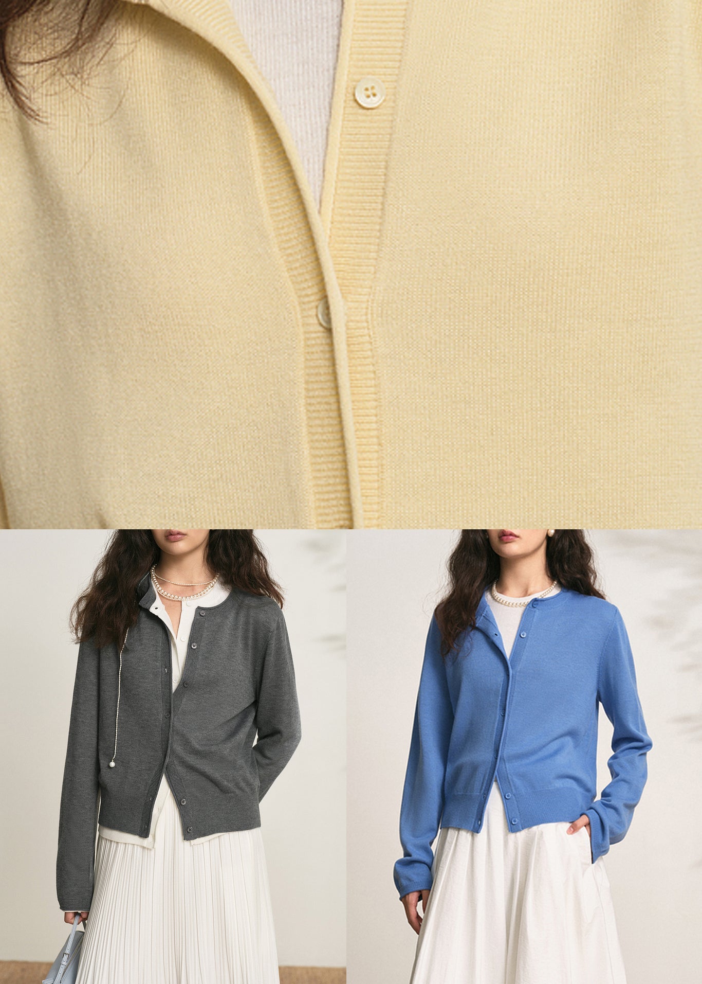 Blue Button Solid Knit Fall Cardigans O Neck