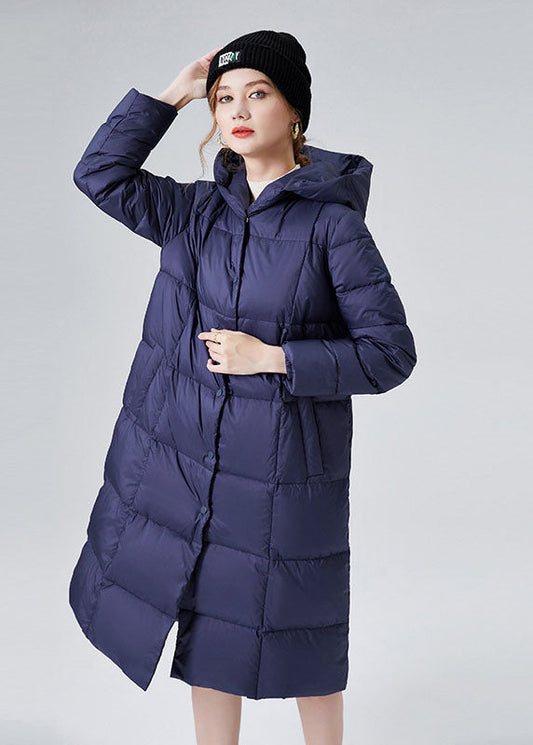 Blue Warm Duck Down Puffers Jackets Hooded Winter
