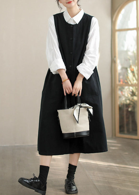 Bohemian Black Oversized Cotton Vacation Dresses Fall