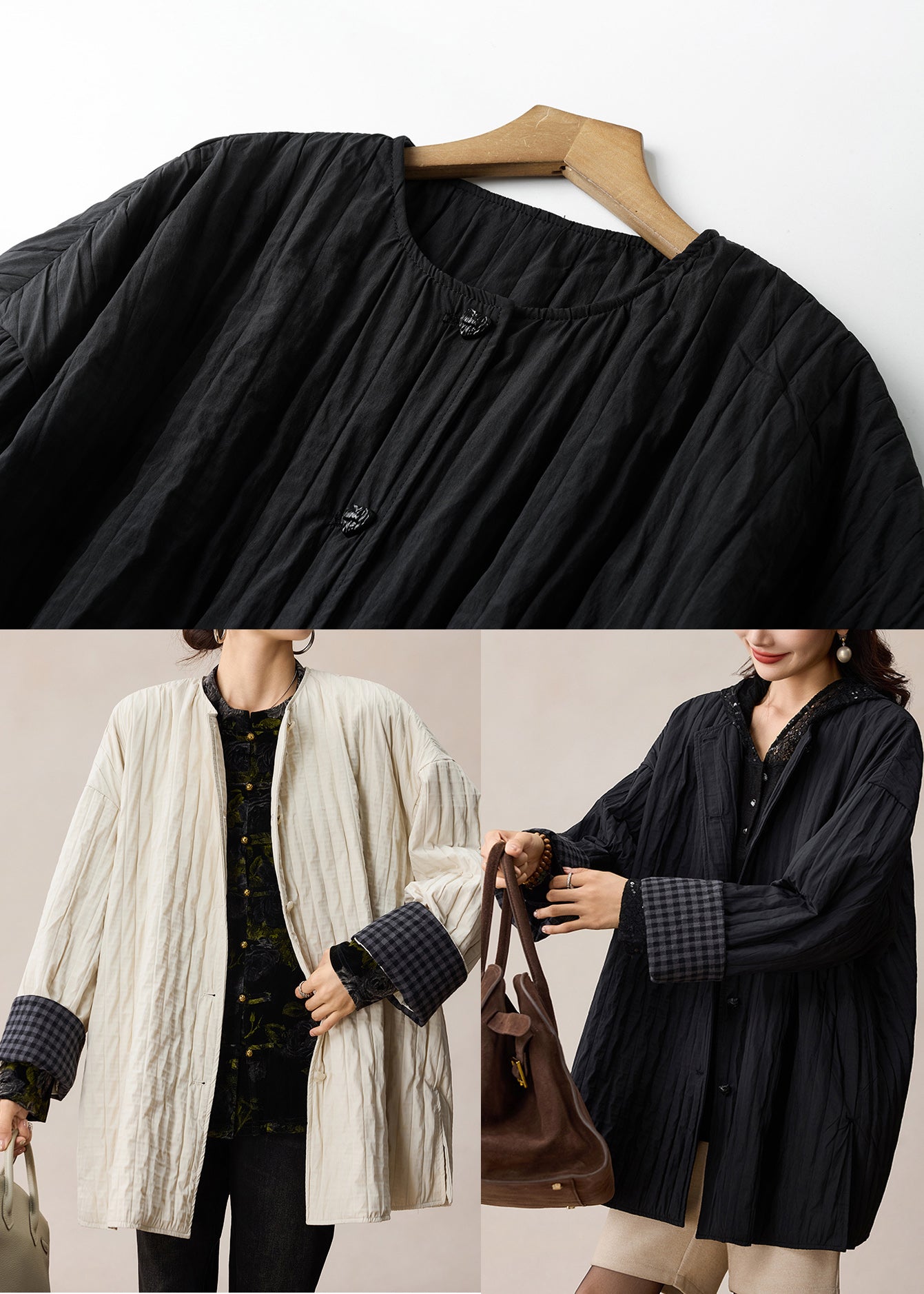 Bohemian Black Oversized Wrinkled Cotton Coat Spring