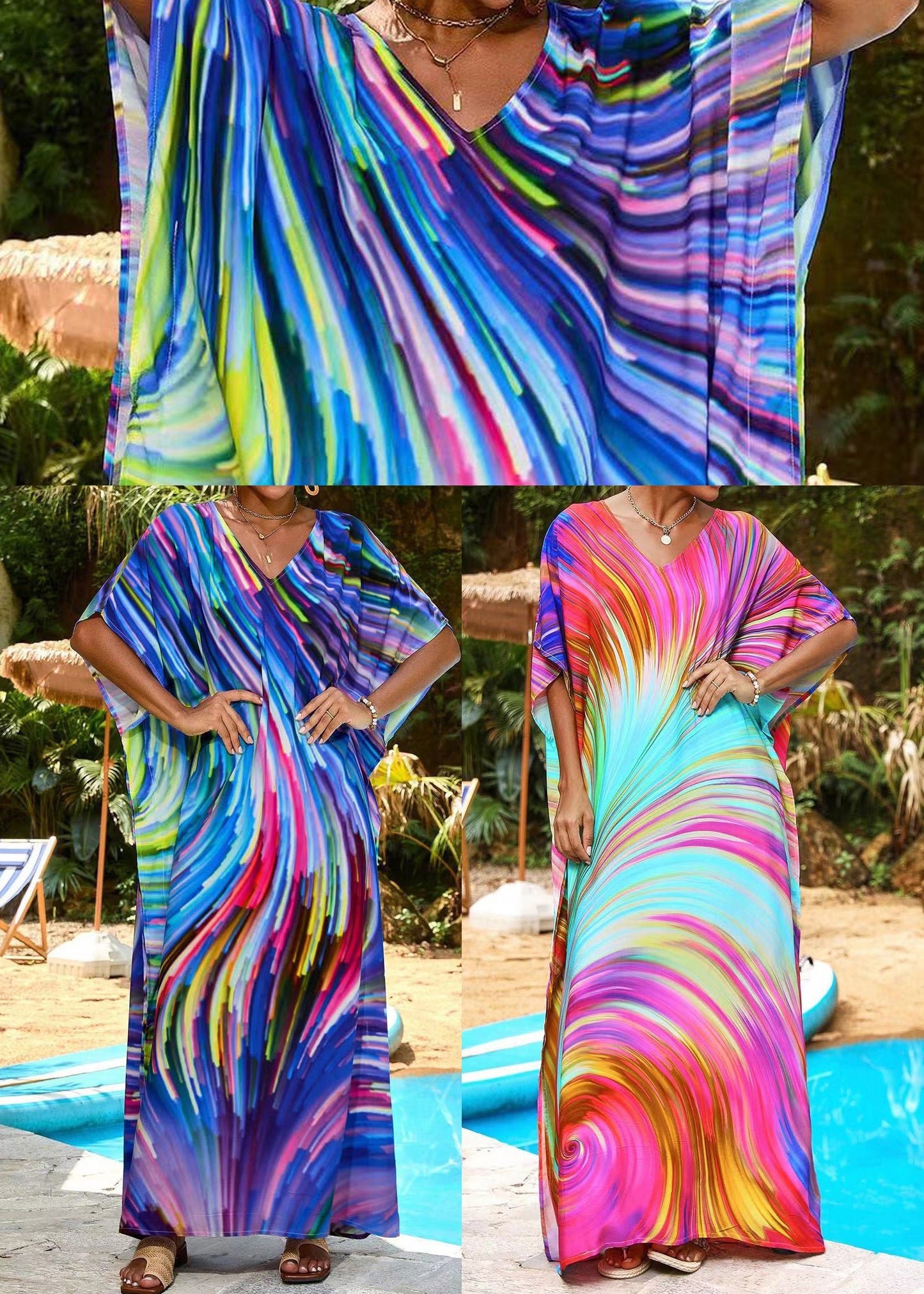 Bohemian Blue Oversized Print Chiffon Robe Dresses Summer