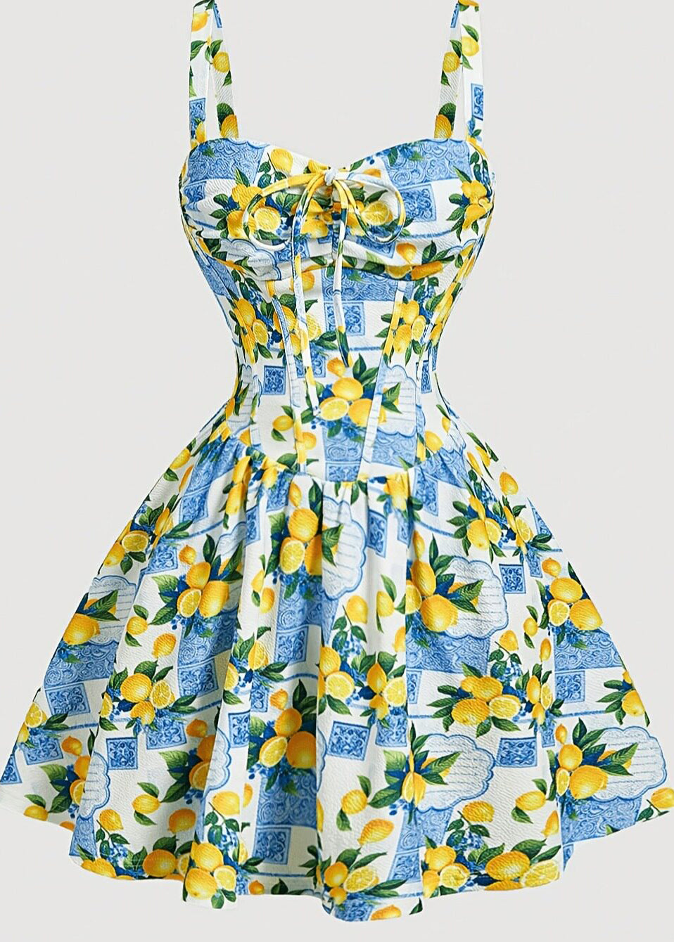 Bohemian Blue Print Cotton Mini Dress Summer
