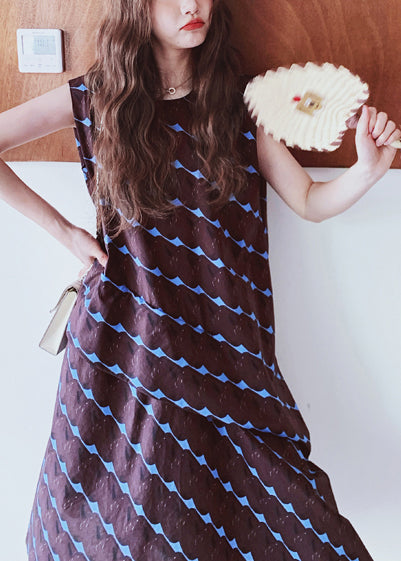 Bohemian Chocolate Oversized Print Cotton A Line Dress Sleeveless