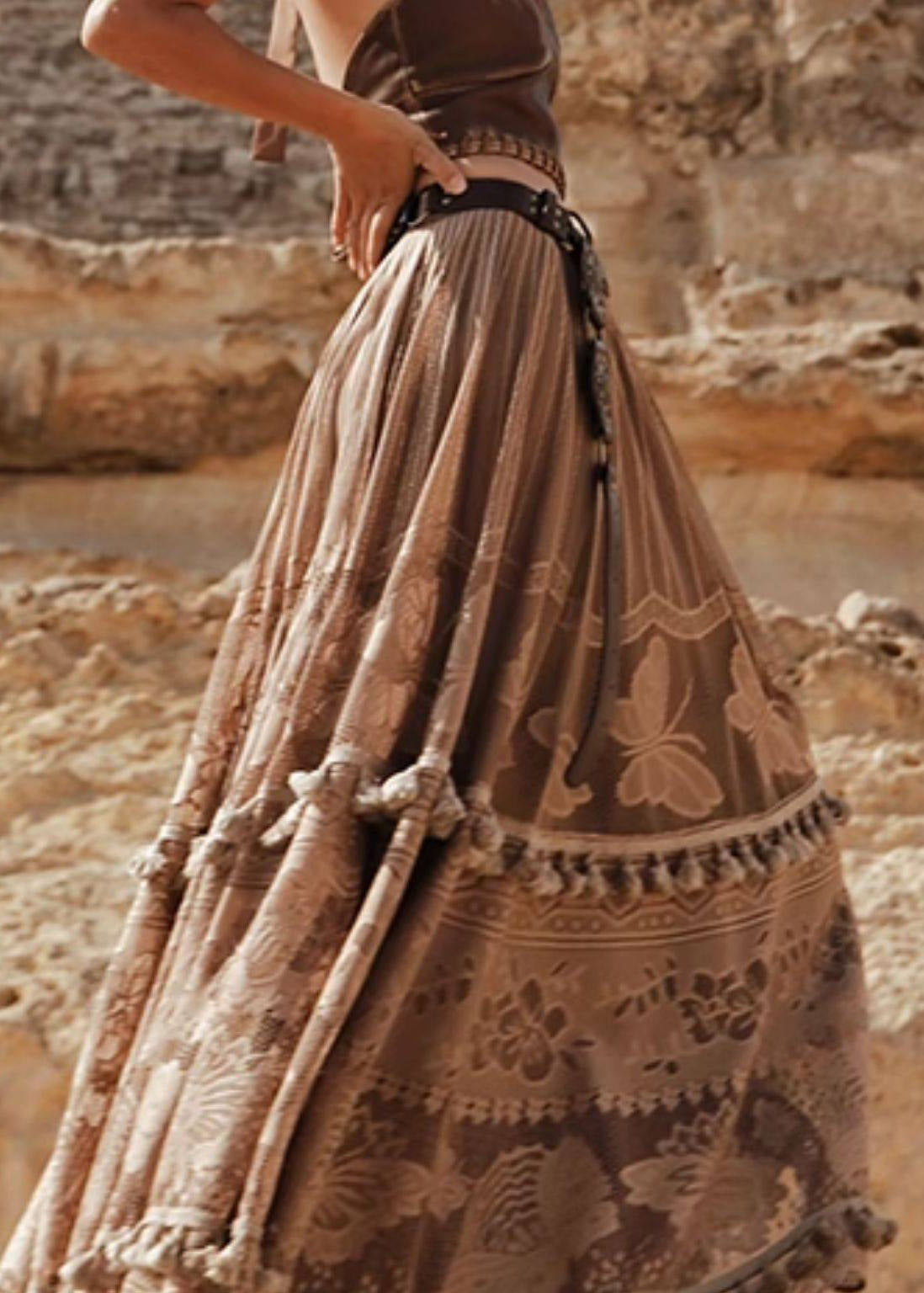 Bohemian Coffee High Waist Tulle A LineSkirt Summer