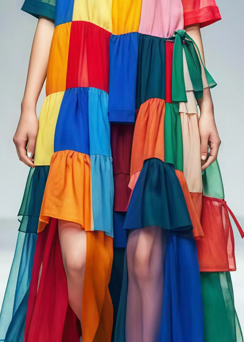 Bohemian Colorblock Oversized Patchwork Tulle Beach Dress Summer