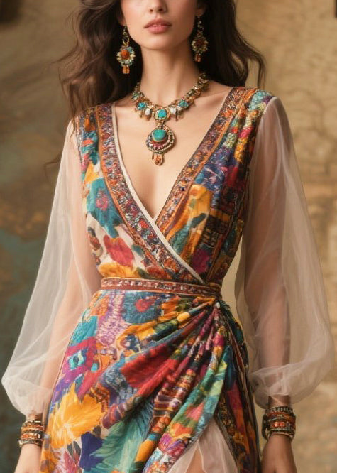 Bohemian Exra Large Hem Patchwork Print Chiffon Party Dresses Summer