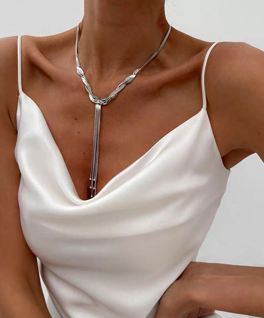 Bohemian Gold Stainless Steel Alloy Snake Bone Lariat Necklace