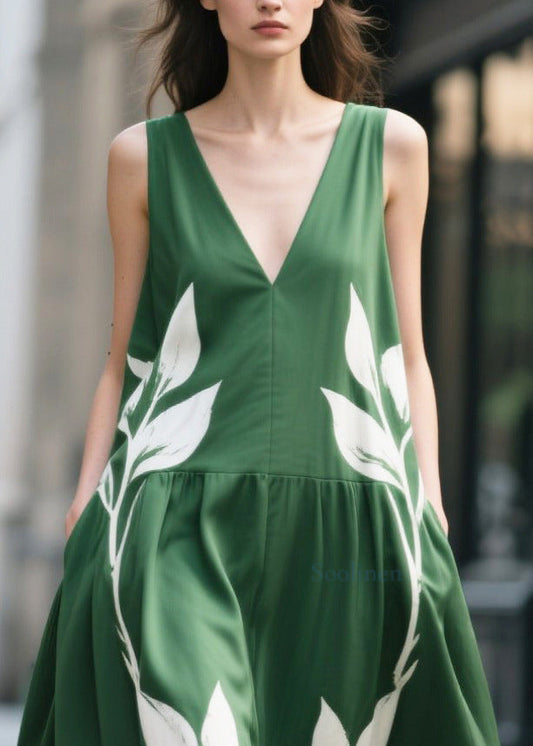 Bohemian Green Oversized Print Chiffon Maxi Dress Summer