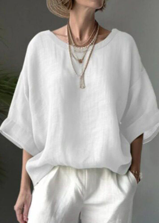 Bohemian Light Blue O-Neck Shirt Top Half Sleeve