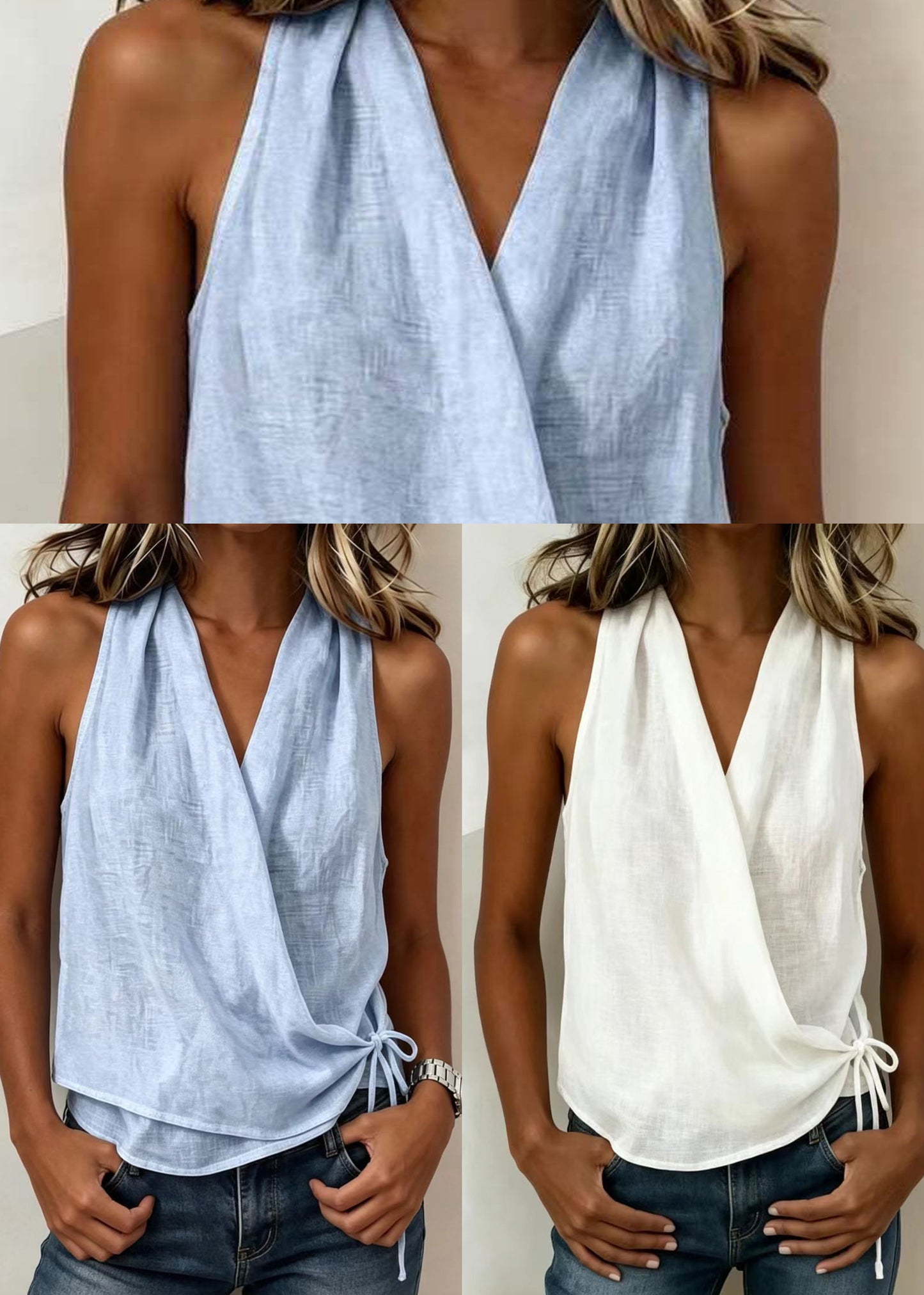 Bohemian Light Blue V Neck Beach Vest Sleeveless