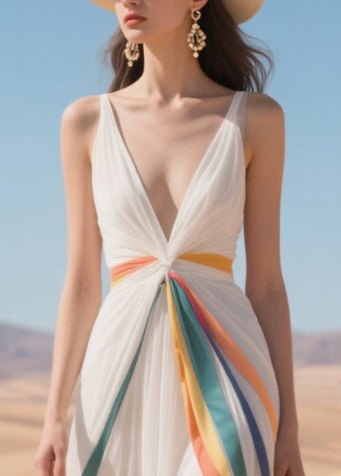 Bohemian Multicolour Ribbon Exra Large Hem Tulle Vacation Dresses Summer