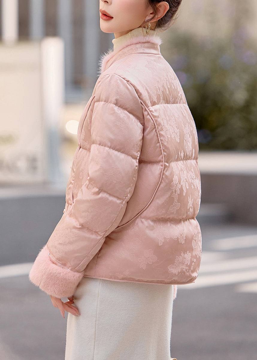 Bohemian Pink Mandarin Collar Patchwork Mink Hair Duck Down Winter Coats