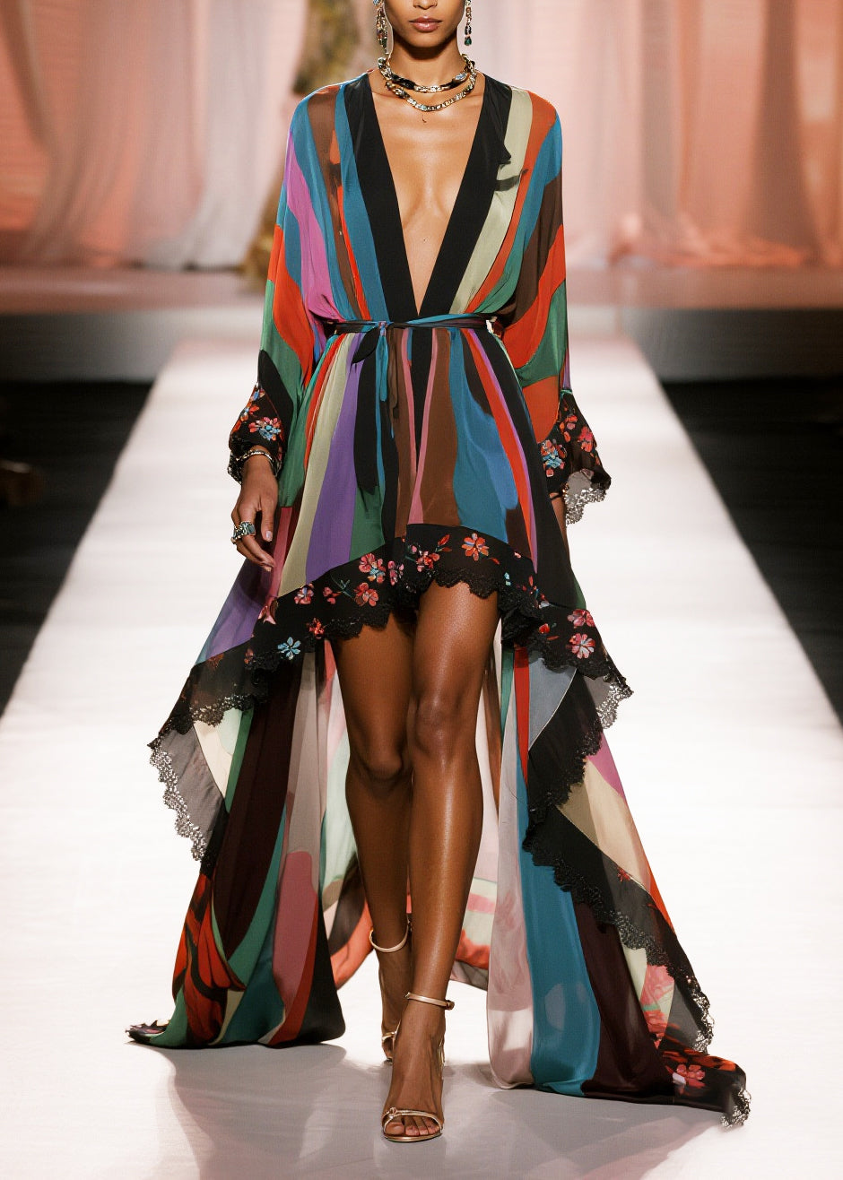 Bohemian Print Exra Large Hem Draping Chiffon Tunic Cardigan Summer