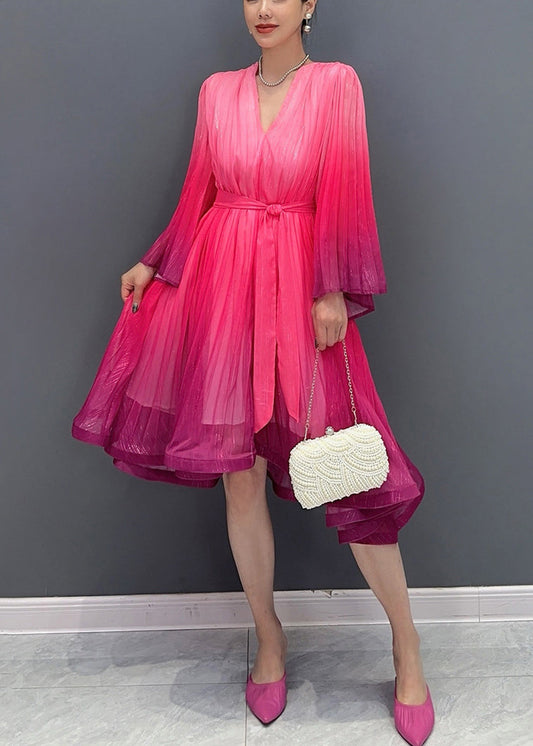 Bohemian Red V Neck Layered Long Dresses Fall