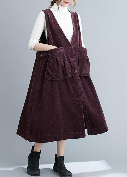 Bohemian V Neck Sleeveless Spring Tunics Work Purple Art Dresses - SooLinen