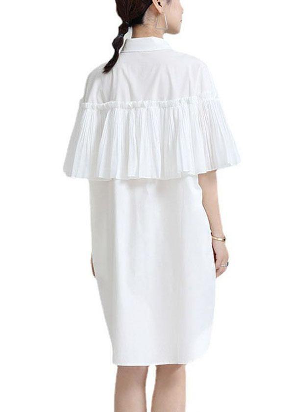 Bohemian White Asymmetrical Design Wrinkled Summer Cotton Cloak Sleeves Sundress - SooLinen