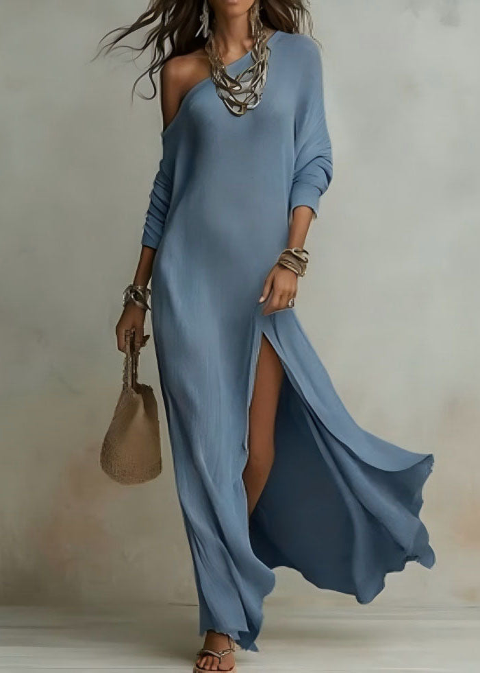 Bohemian White Cold Shoulder Side Open Cotton Maxi Dresses Summer