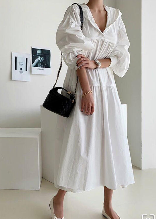 Bohemian White Hooded Oversized Cotton Maxi Dresses Lantern Sleeve