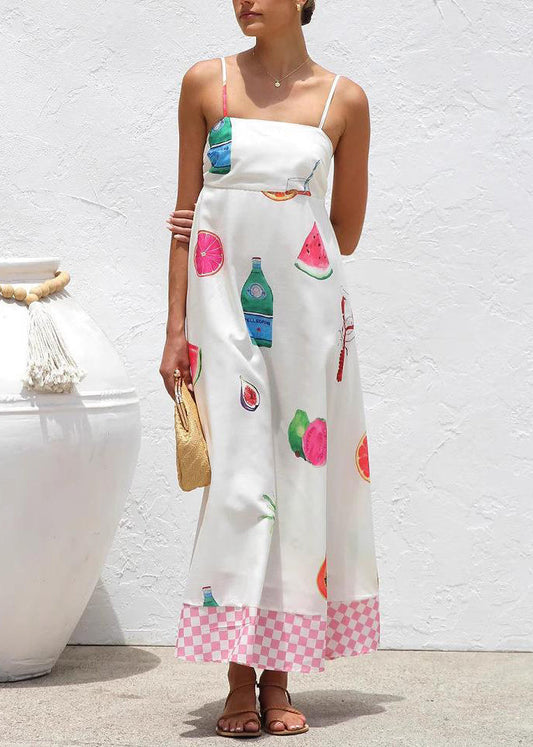 Bohemian White Patchwork Maxi Spaghetti Strap Dresses Summer