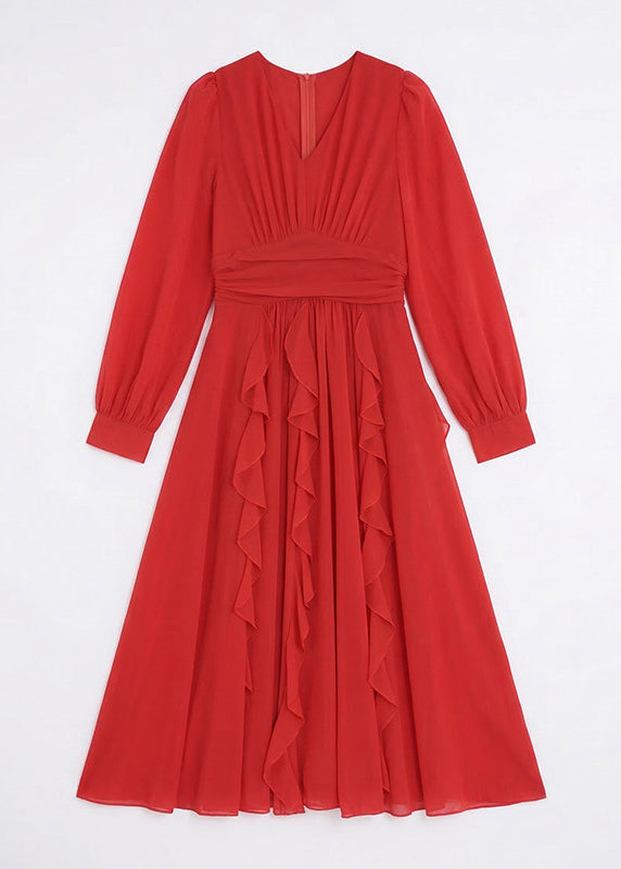 Bohemian White Ruffled Patchwork Chiffon Maxi Dress Long Sleeve