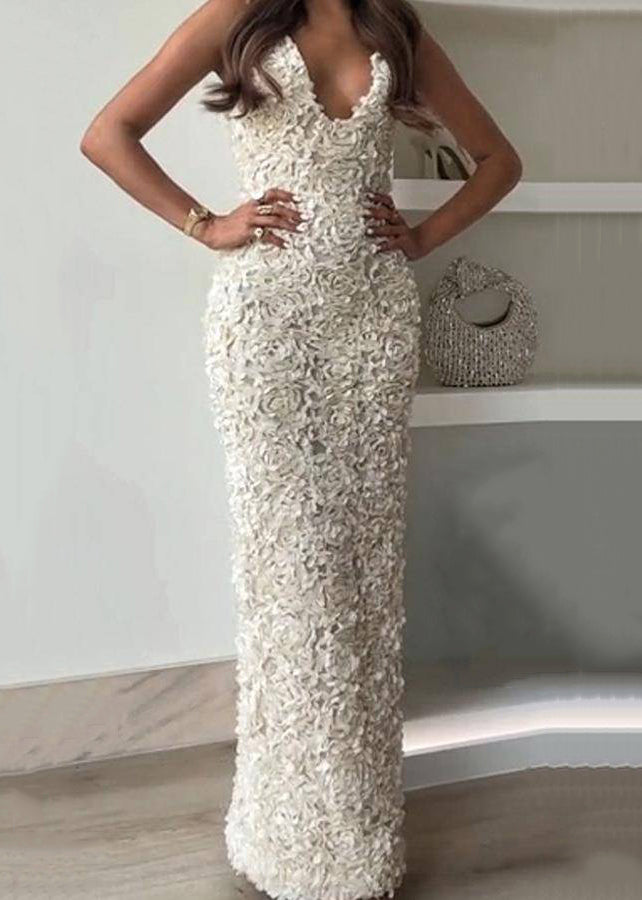 Bohemian White V Neck Side Open Ankle Dress Sleeveless