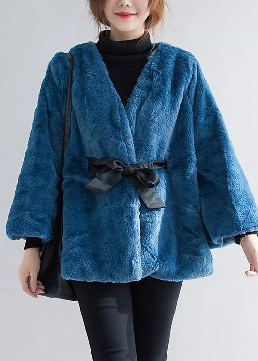 Bohemian blue Plus Size clothes For Women Work drawstring jackets - SooLinen