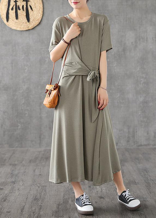 Bohemian o neck Bow cotton dress yellow Traveling Dresses summer - SooLinen